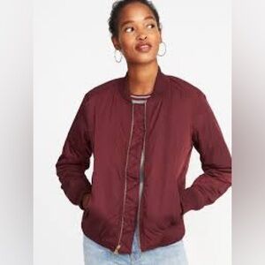Women’s Old Navy Brand Maroon Satin Zip Bomber Jacket-Size XL Tall